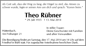 Traueranzeige von Theo Rübner von Pegnitz-Zeitung